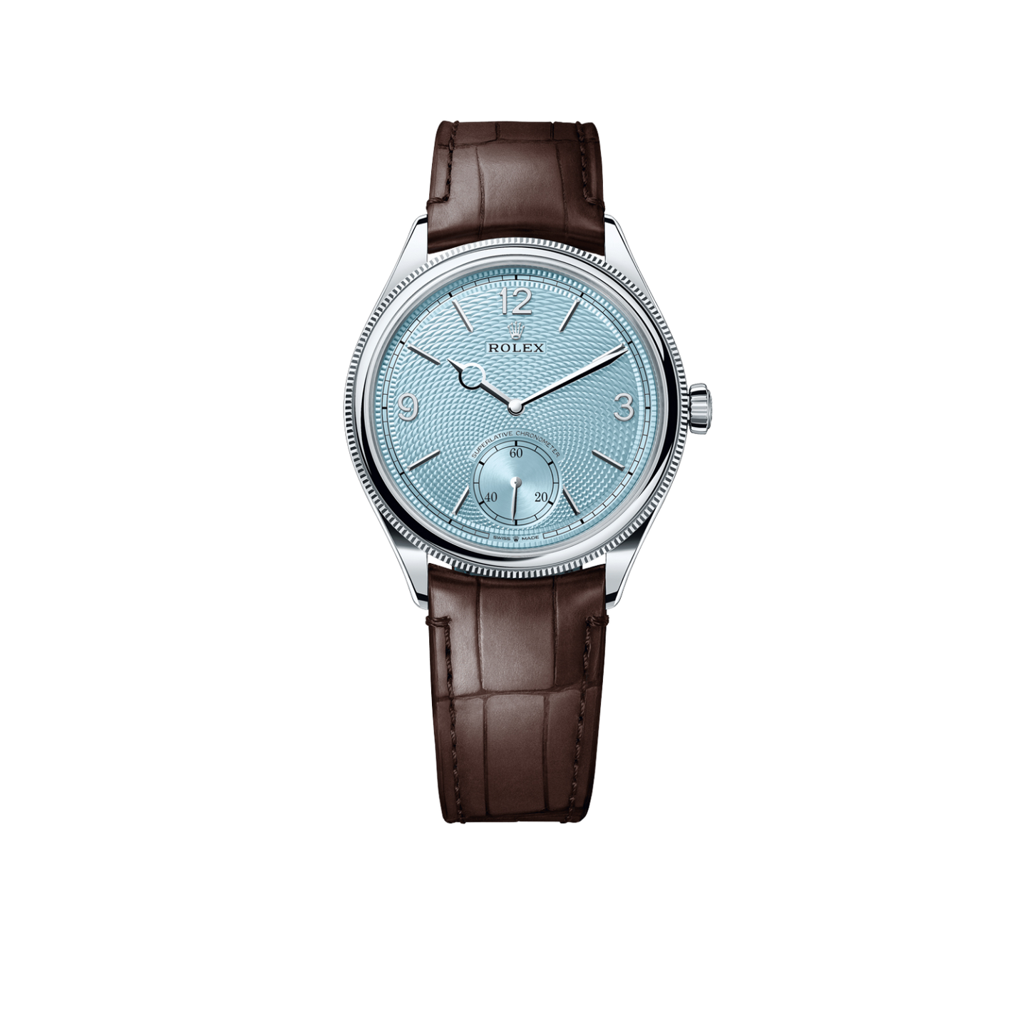 Perpetual 1908 39mm White Gold Platinum Ice Blue Dial Brown Alligator Leather Strap m52506-0002