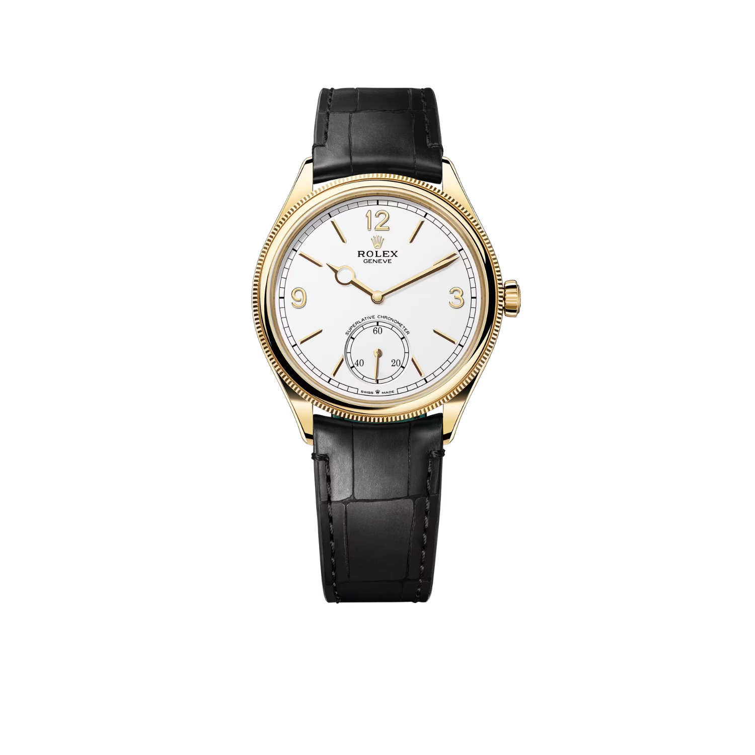 Perpetual 1908 39mm Yellow Gold White Dial Black Alligator Leather Strap m52508-0005