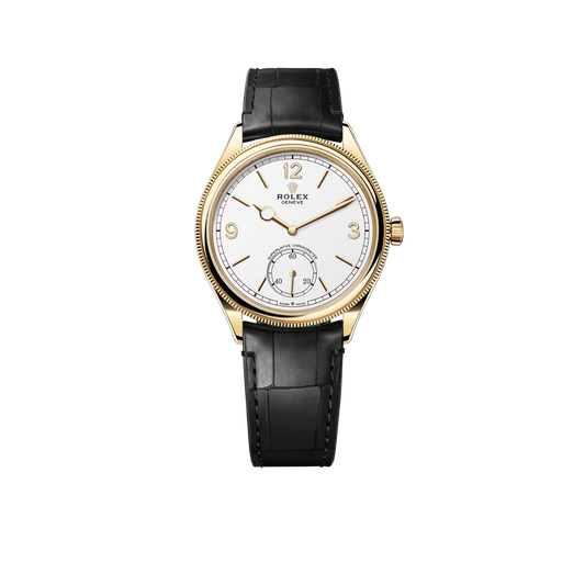 Perpetual 1908 39mm Yellow Gold White Dial Black Alligator Leather Strap m52508-0005