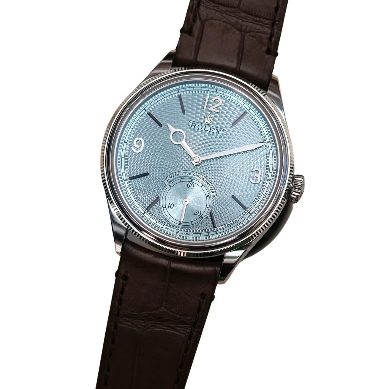 Perpetual 1908 39mm White Gold Platinum Ice Blue Dial Brown Alligator Leather Strap m52506-0002