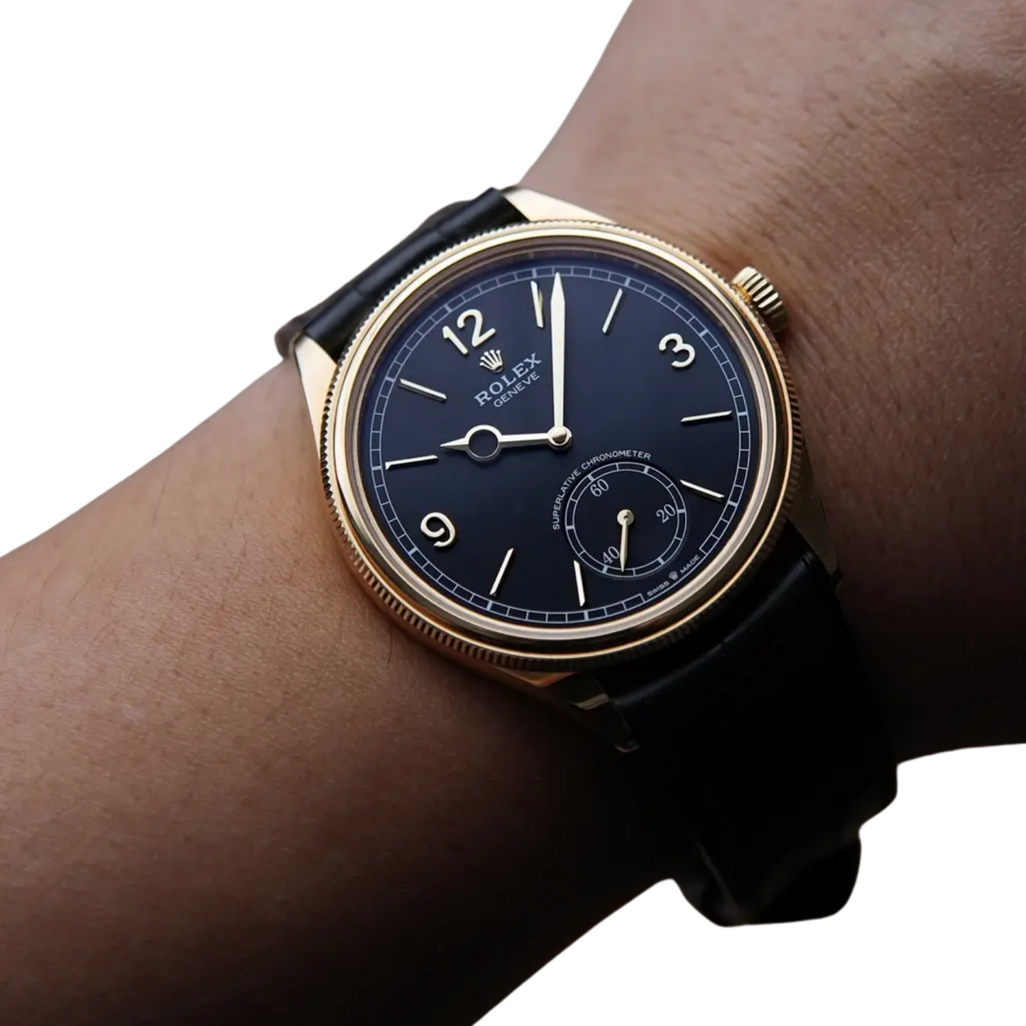 Perpetual 1908 39mm Yellow Gold Black Dial Black Alligator Leather Strap m52508-0002