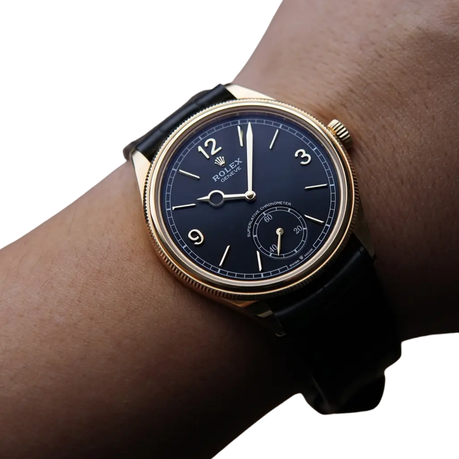 Perpetual 1908 39mm Yellow Gold Black Dial Black Alligator Leather Strap m52508-0002