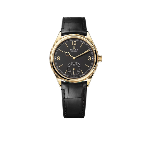 Perpetual 1908 39mm Yellow Gold Black Dial Black Alligator Leather Strap m52508-0002