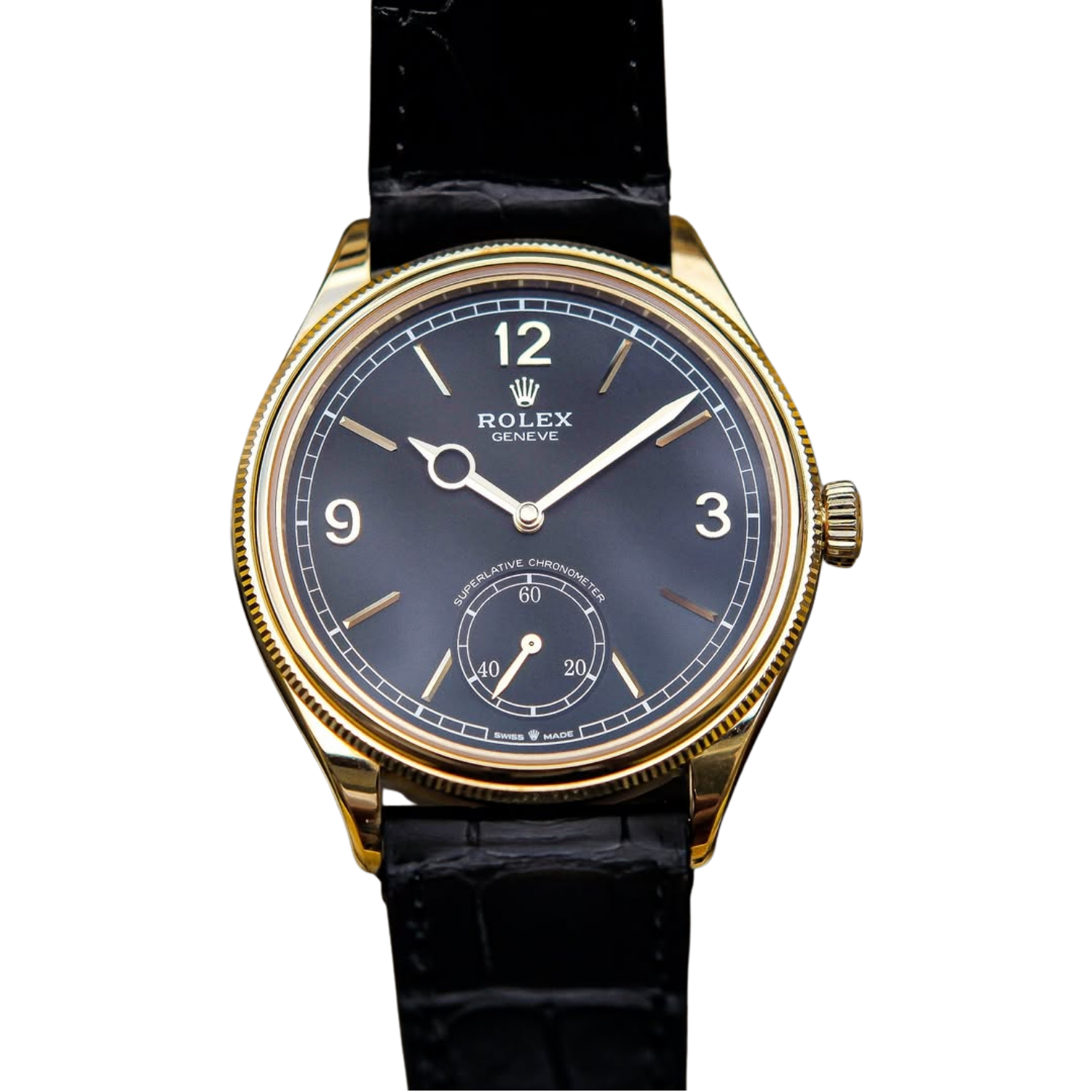 Perpetual 1908 39mm Yellow Gold Black Dial Black Alligator Leather Strap m52508-0002