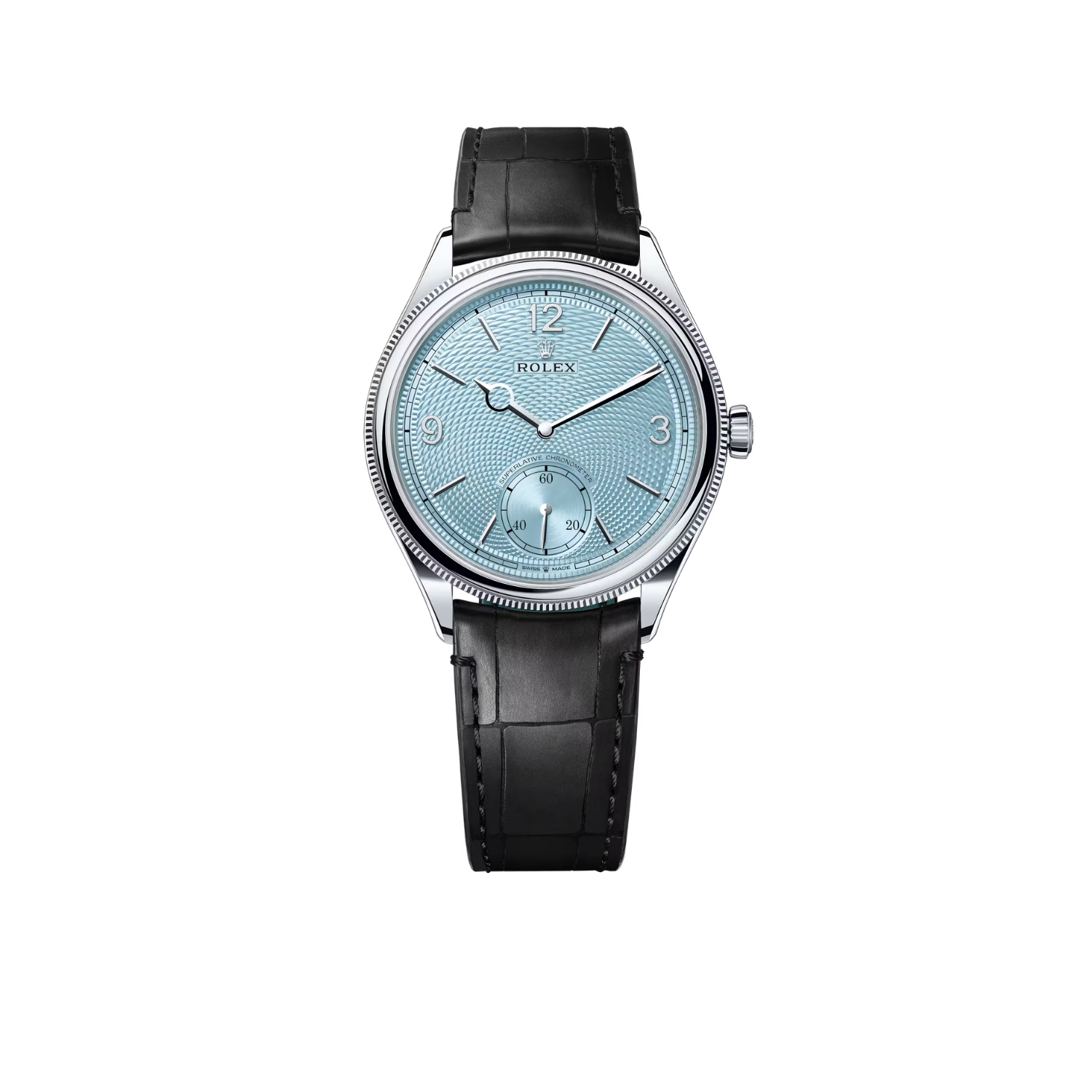 Perpetual 1908 39mm White Gold Platinum Ice Blue Dial Black Alligator Leather Strap m52506-0003