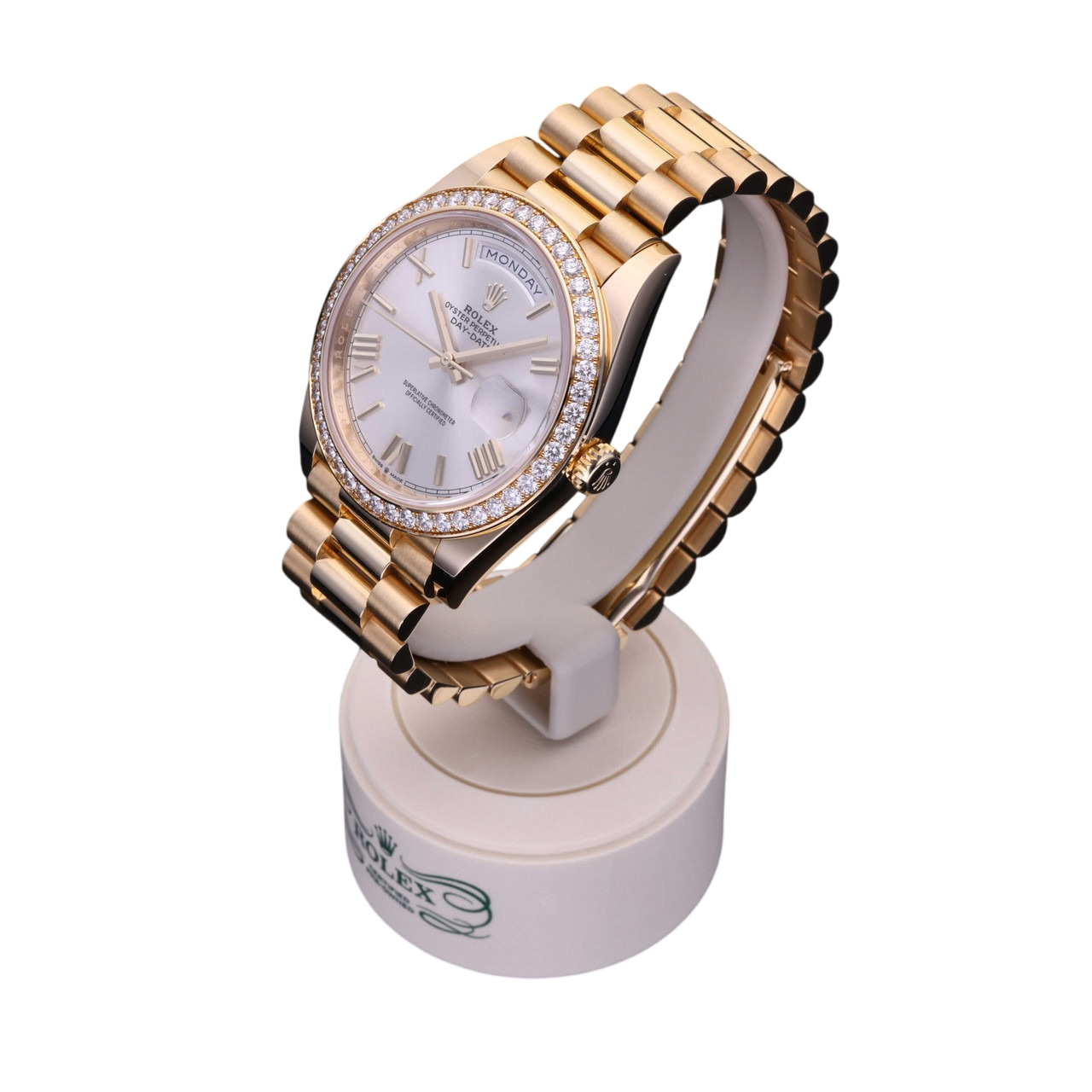 Day-Date 40 mm Yellow Gold Diamond Bezel Silver Dial M228348rbr-0007