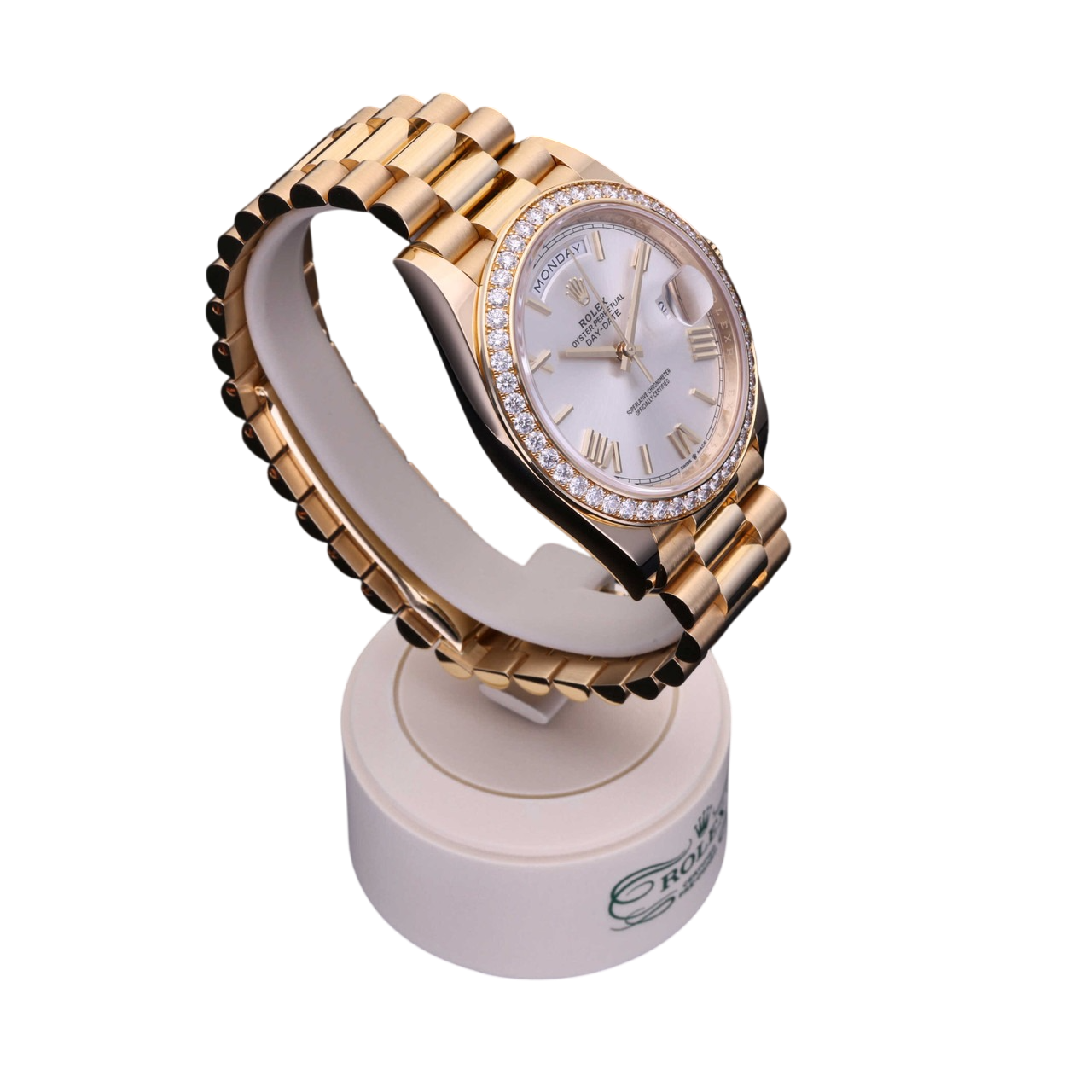 Day-Date 40 mm Yellow Gold Diamond Bezel Silver Dial M228348rbr-0007