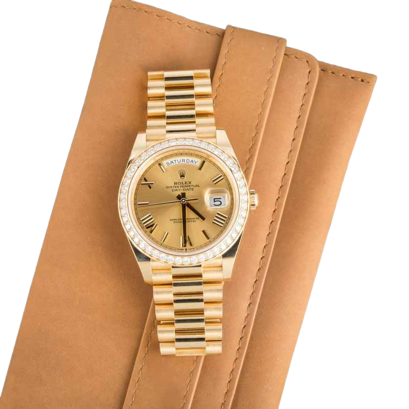 Day-Date 40 228348RBR Yellow Gold Diamond Bezel Champagne Roman Dial