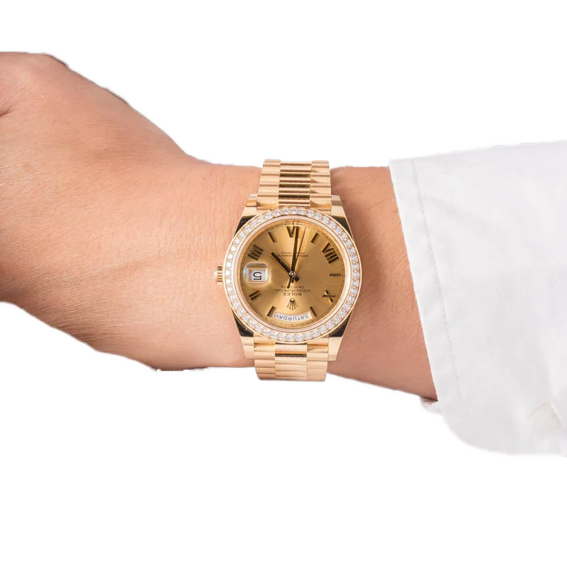 Day-Date 40 228348RBR Yellow Gold Diamond Bezel Champagne Roman Dial