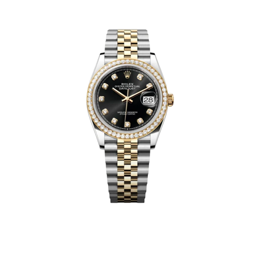 Datejust 36mm Black Dial Steel Yellow Gold Diamond Mens Watch 116243