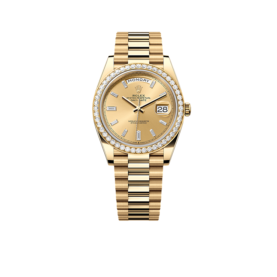 Day-Date 40mm 228348RBR Yellow Gold Diamond Bezel Champagne Diamond Dial