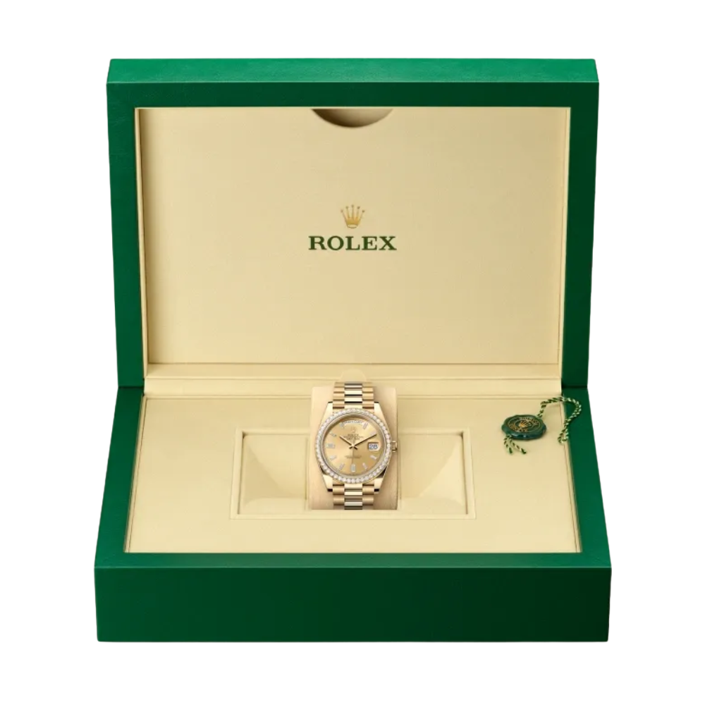 Day-Date 40mm 228348RBR Yellow Gold Diamond Bezel Champagne Diamond Dial