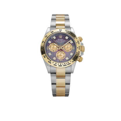 Daytona 40mm Yellow Gold Stainless Steel Black Mother of Pearl Diamond Dial 116503