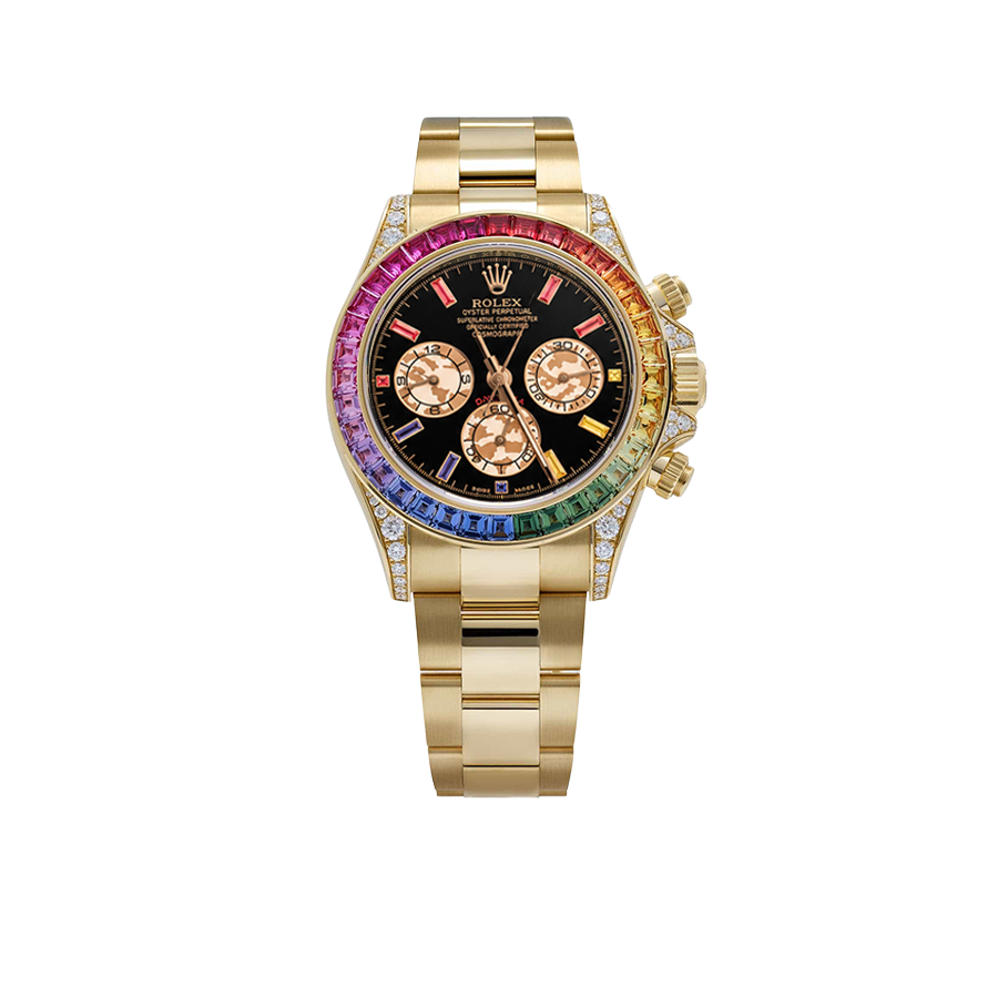 Daytona 126598RBOW 40mm Rainbow Yellow Gold Black Dial Sapphire Bezel