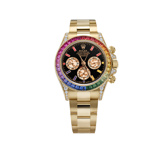 Daytona 126598RBOW 40mm Rainbow Yellow Gold Black Dial Sapphire Bezel