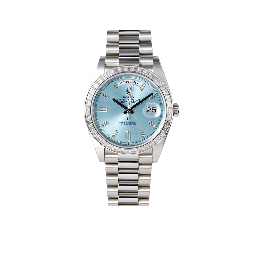 Day-Date 40mm Ice Blue Dial Baguette Set Bezel 228396TBR