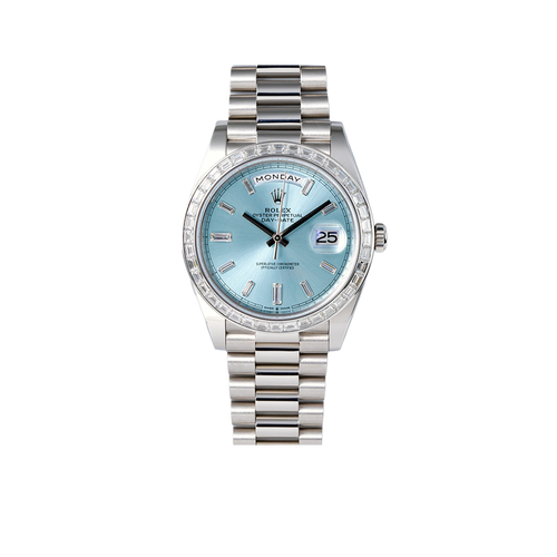 Day-Date 40mm Ice Blue Dial Baguette Set Bezel 228396TBR