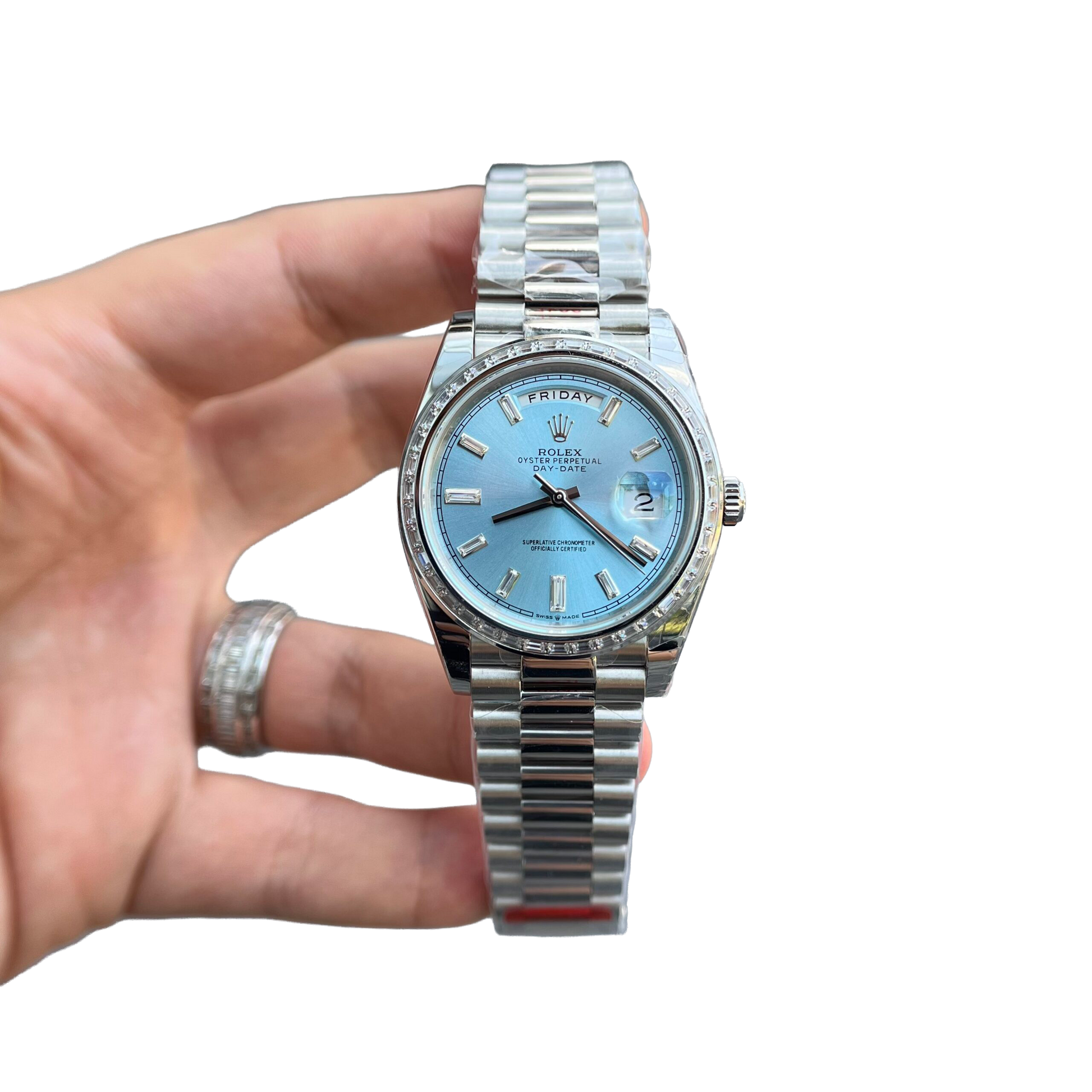 Day-Date 40mm Ice Blue Dial Baguette Set Bezel 228396TBR