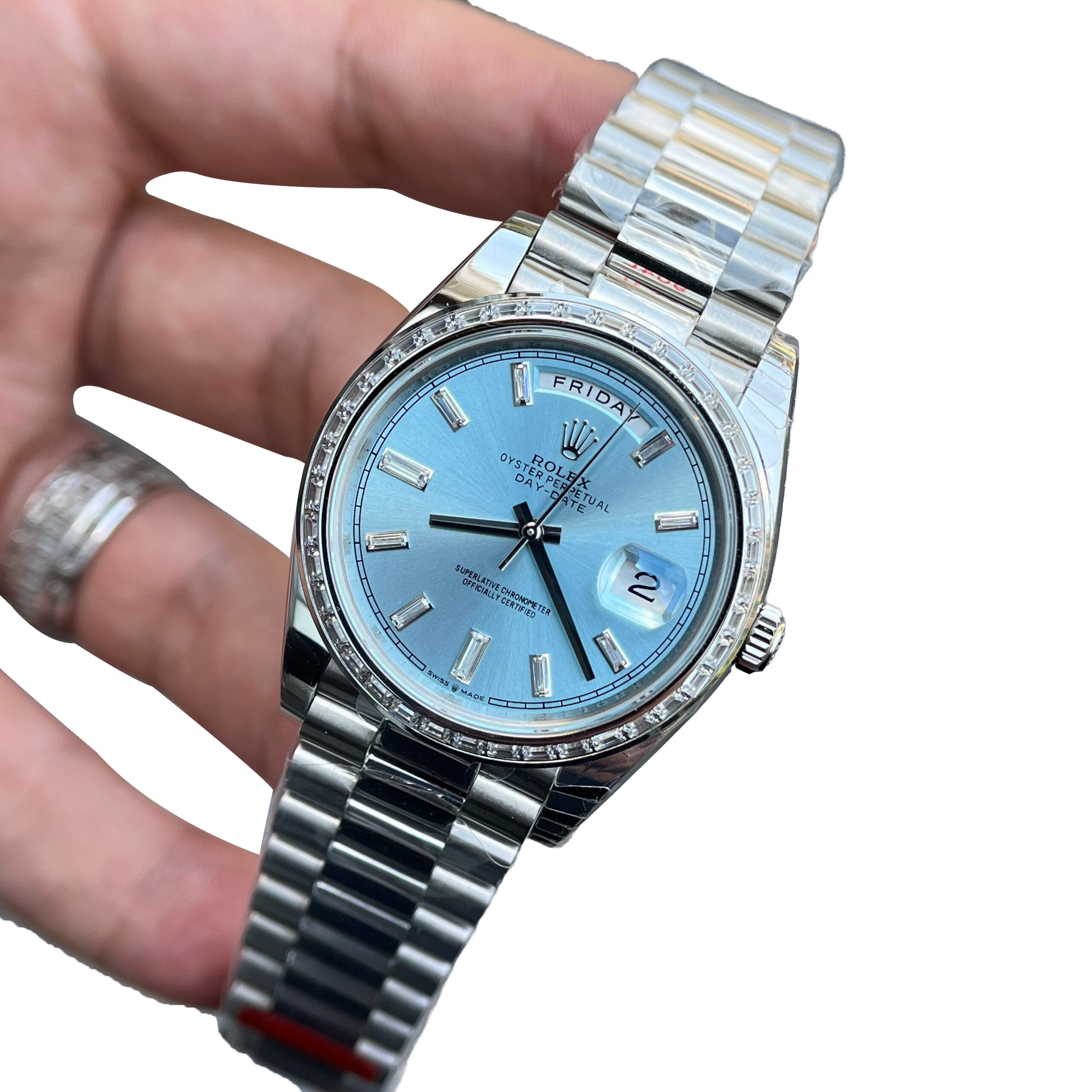 Day-Date 40mm Ice Blue Dial Baguette Set Bezel 228396TBR