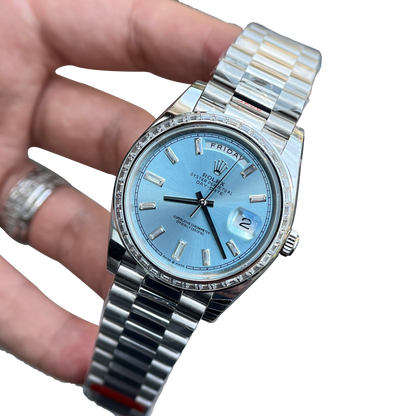 Day-Date 40mm Ice Blue Dial Baguette Set Bezel 228396TBR