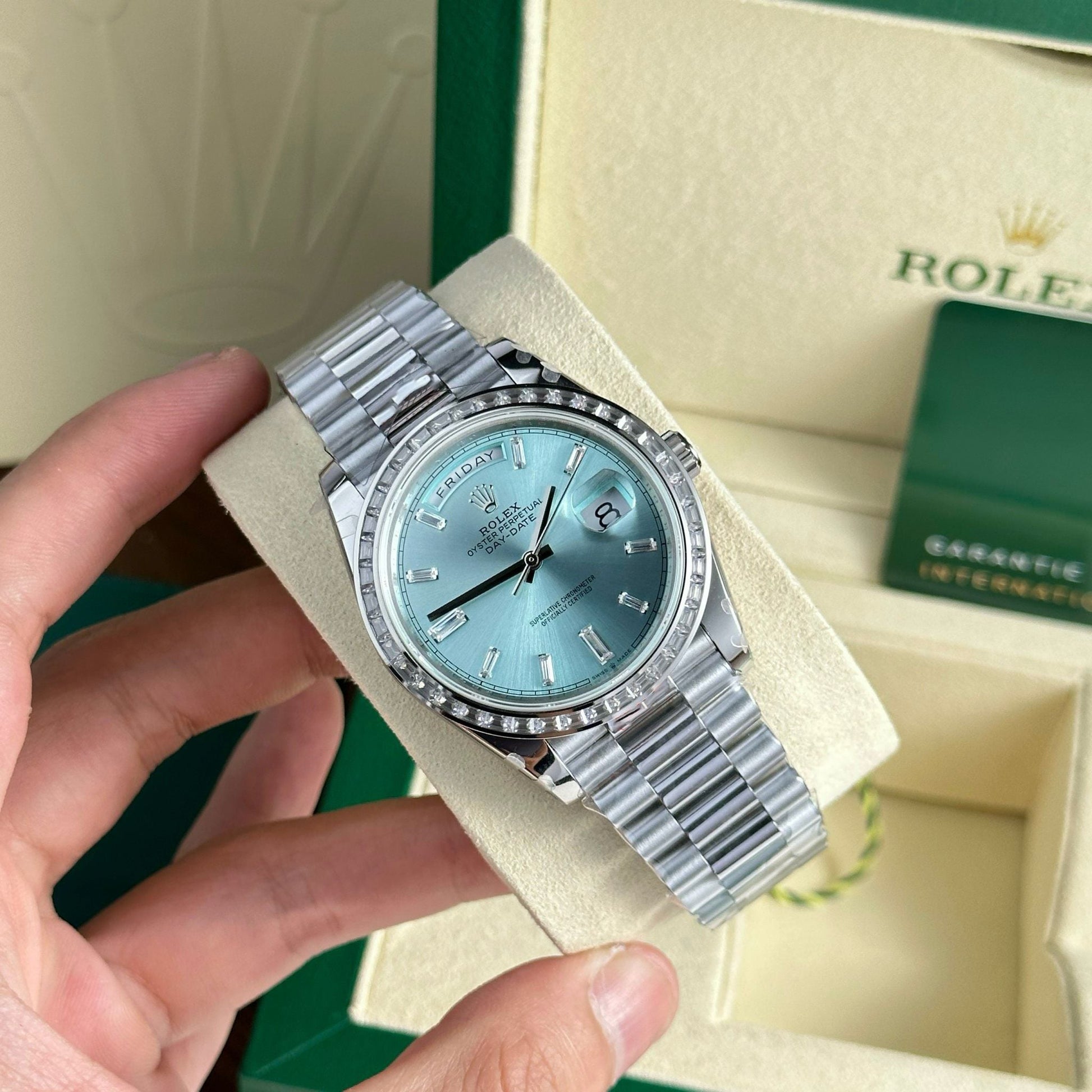Day-Date 40mm Ice Blue Dial Baguette Set Bezel 228396TBR