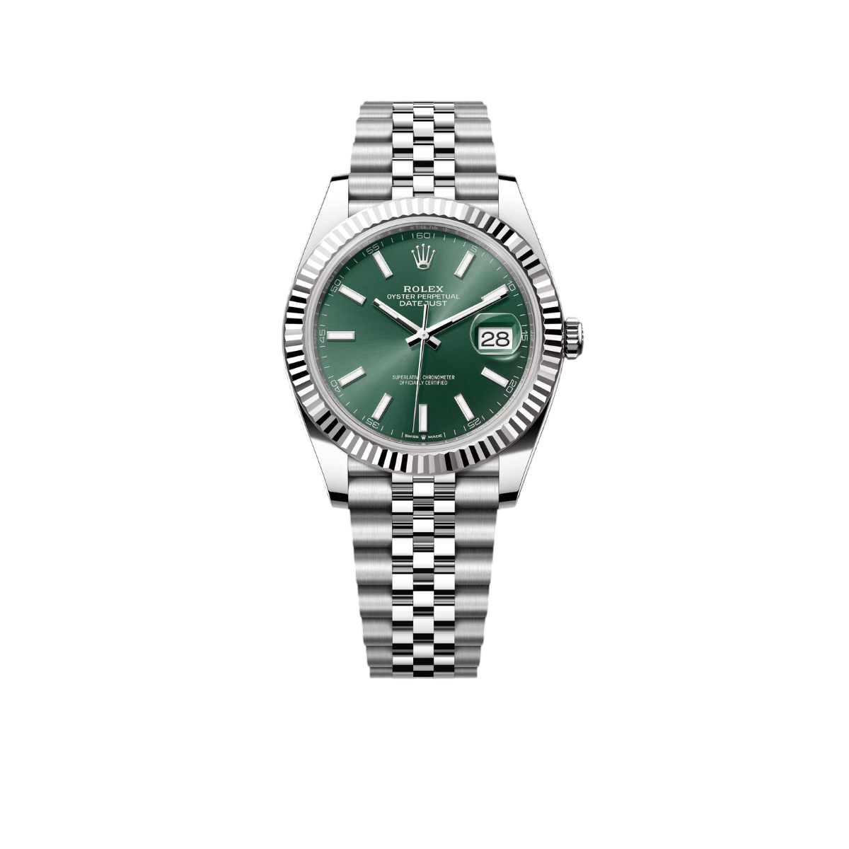 Datejust 41mm Steel White Gold Mint Green Dial Mens Watch 126334-0028