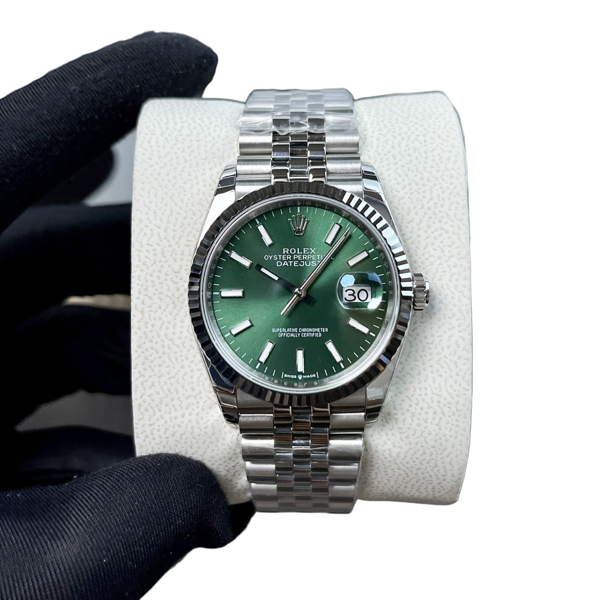 Datejust 41mm Steel White Gold Mint Green Dial Mens Watch 126334-0028