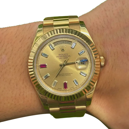 President Day-Date II 41mm 218238 18k Yellow Gold & Ruby Dial
