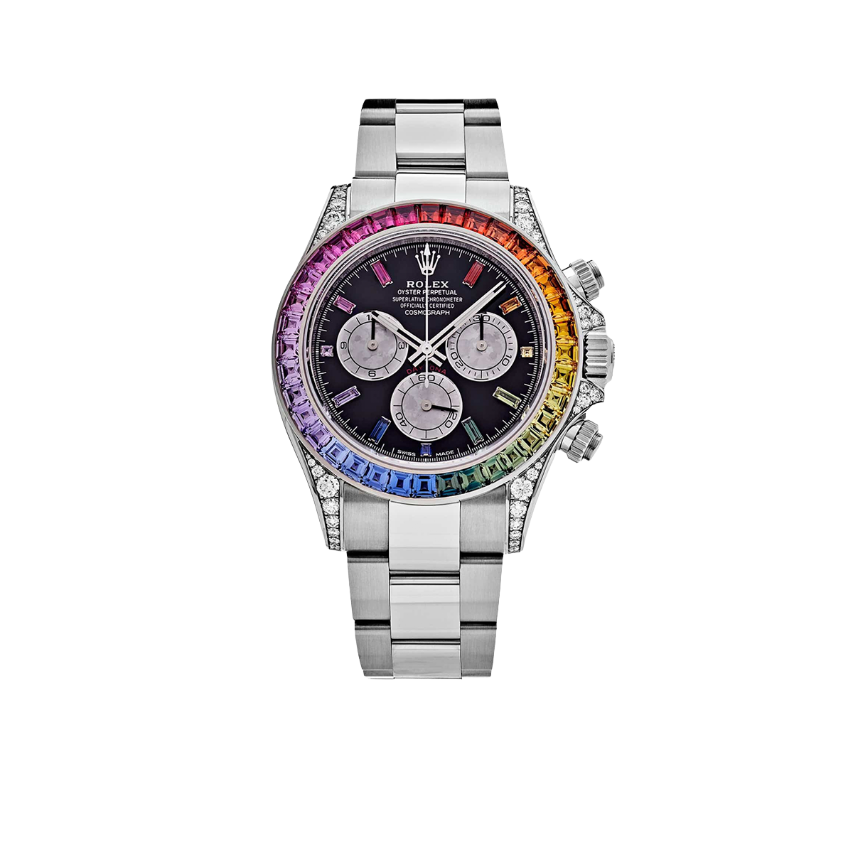 Daytona 40mm 116599RBOW Rainbow White Gold Black Dial