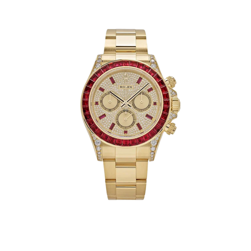 Daytona 126598TRU Yellow Gold Ruby Bezel Diamond Pave Dial