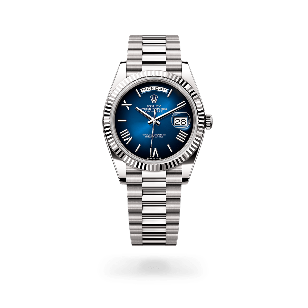 Day-date Oyster Perpetual 40mm White Gold Blue Ombré Dial, Fluted bezel M228239-0076
