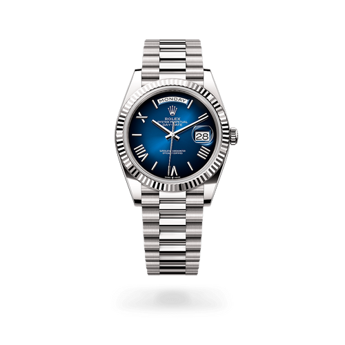 Day-date Oyster Perpetual 40mm White Gold Blue Ombré Dial, Fluted bezel M228239-0076