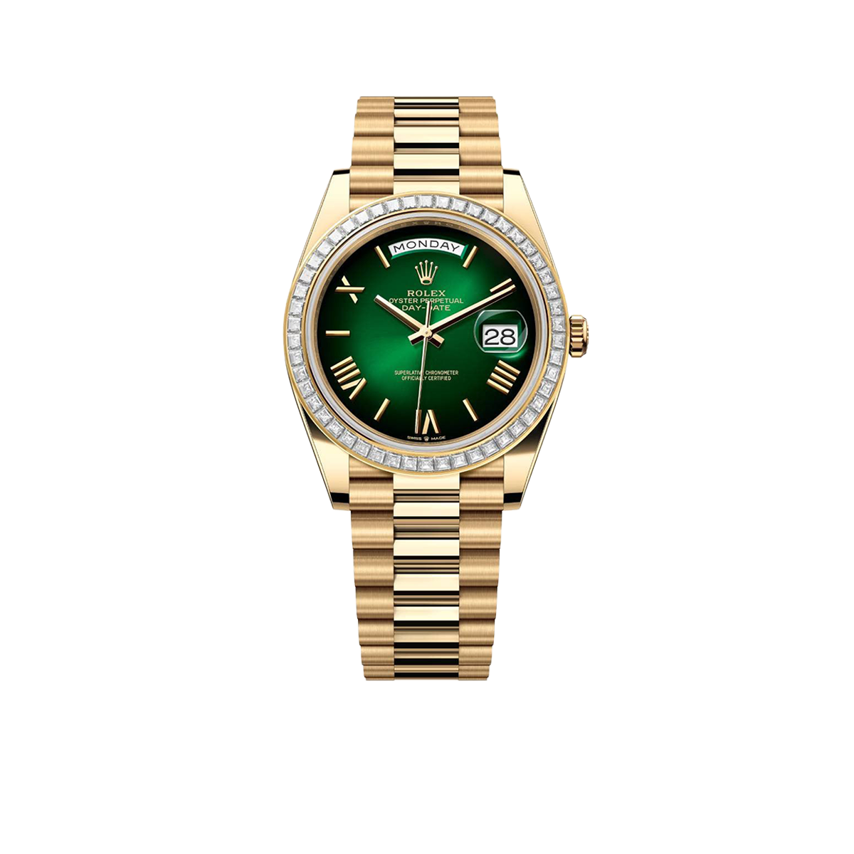 Day-Date 40mm | 18k yellow gold President bracelet | Green ombré dial Diamond bezel | Mens Watch 228398TBR