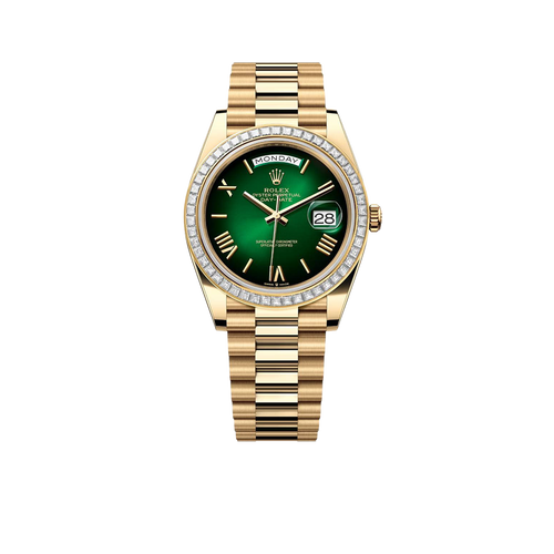 Day-Date 40mm | 18k yellow gold President bracelet | Green ombré dial Diamond bezel | Mens Watch 228398TBR