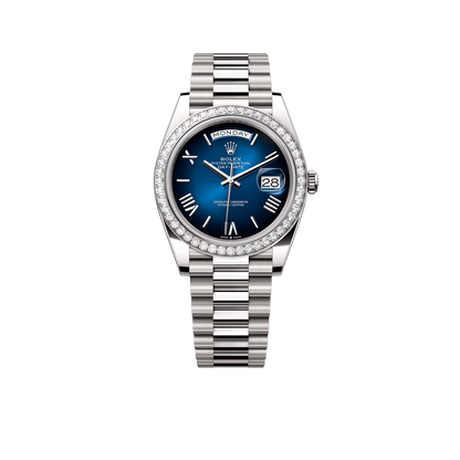 Day-date Oyster Perpetual 40mm White Gold Blue Ombré Dial, Diamond-set bezel M228349RBR-0045