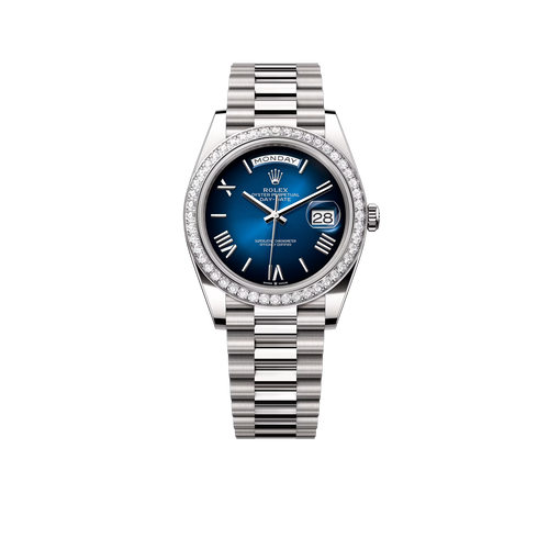 Day-date Oyster Perpetual 40mm White Gold Blue Ombré Dial, Diamond-set bezel M228349RBR-0045