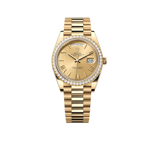 Day-Date 40 228348RBR Yellow Gold Diamond Bezel Champagne Roman Dial