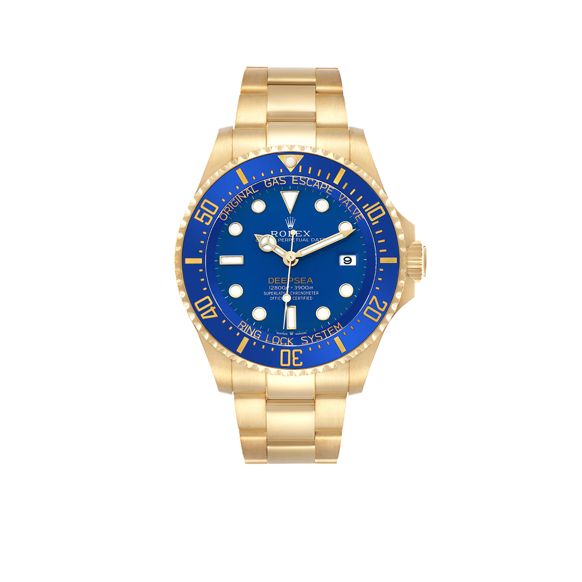 Seadweller Deepsea 44mm Yellow Gold Blue Dial Mens Watch 136668