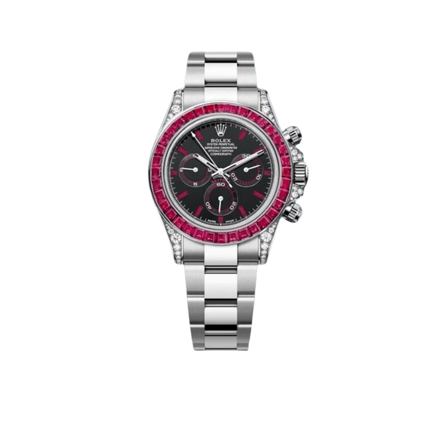 Daytona 126599TRU White Gold Diamond Black Dial Ruby Bezel