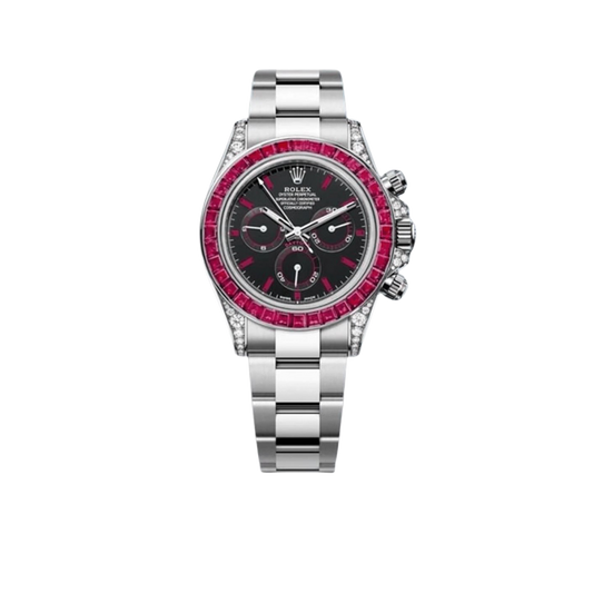 Daytona 126599TRU White Gold Diamond Black Dial Ruby Bezel