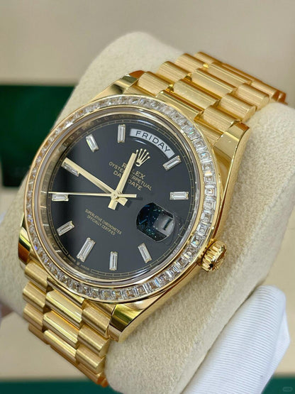 Day-Date 40mm Yellow Gold Onyx Baguette Diamond Dial Baguette Bezel m228398tbr-0001