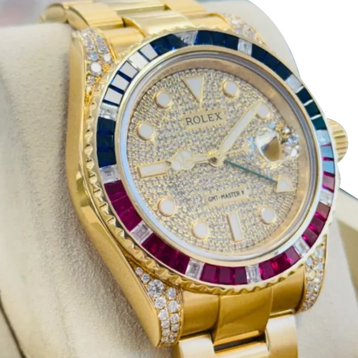 GMT-Master II 40mm Yellow Gold Pepsi Bezel Diamond Set Watch 116718LN