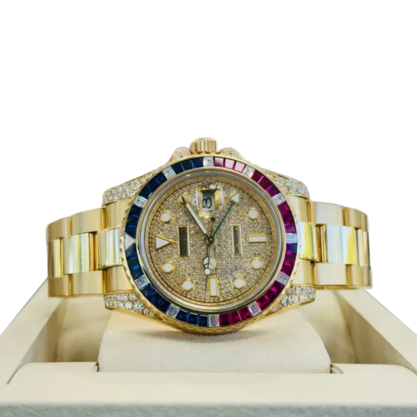 GMT-Master II 40mm Yellow Gold Pepsi Bezel Diamond Set Watch 116718LN