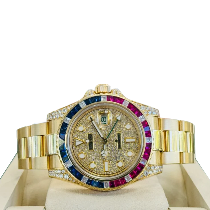 GMT-Master II 40mm Yellow Gold Pepsi Bezel Diamond Set Watch 116718LN