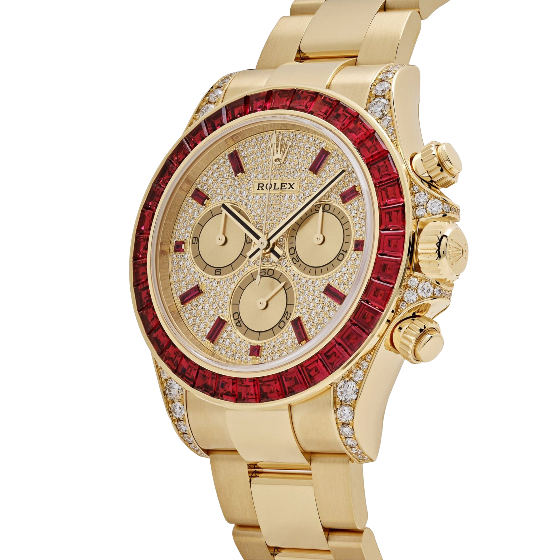 Daytona 126598TRU Yellow Gold Ruby Bezel Diamond Pave Dial