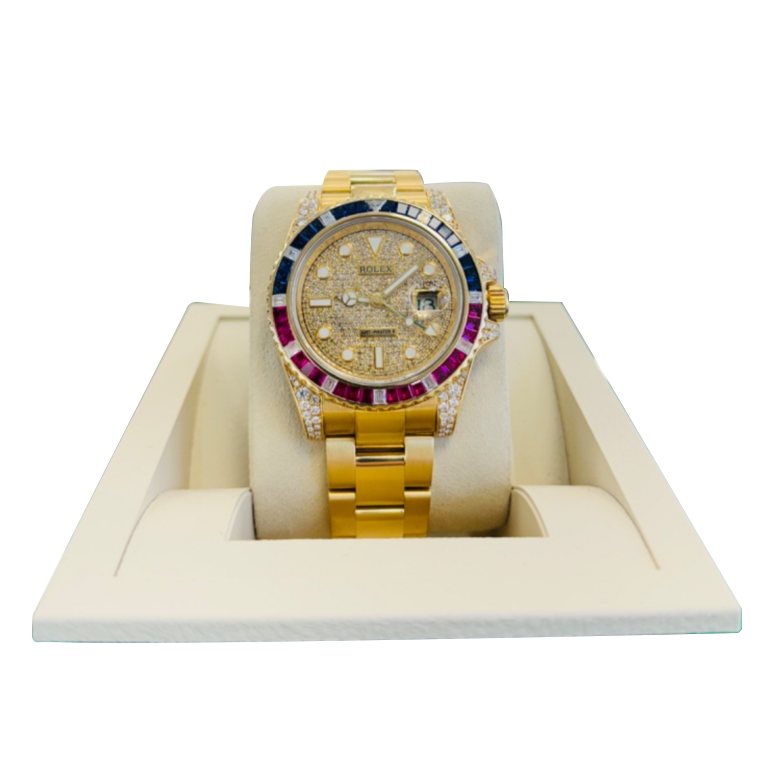 GMT-Master II 40mm Yellow Gold Pepsi Bezel Diamond Set Watch 116718LN