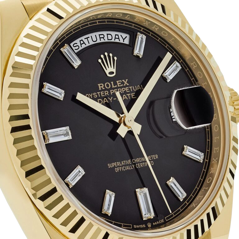 President Day-Date 40mm Black Dial Yellow Gold Diamond Mens Watch 228238