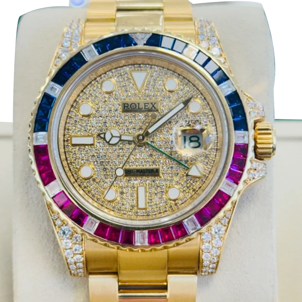 GMT-Master II 40mm Yellow Gold Pepsi Bezel Diamond Set Watch 116718LN