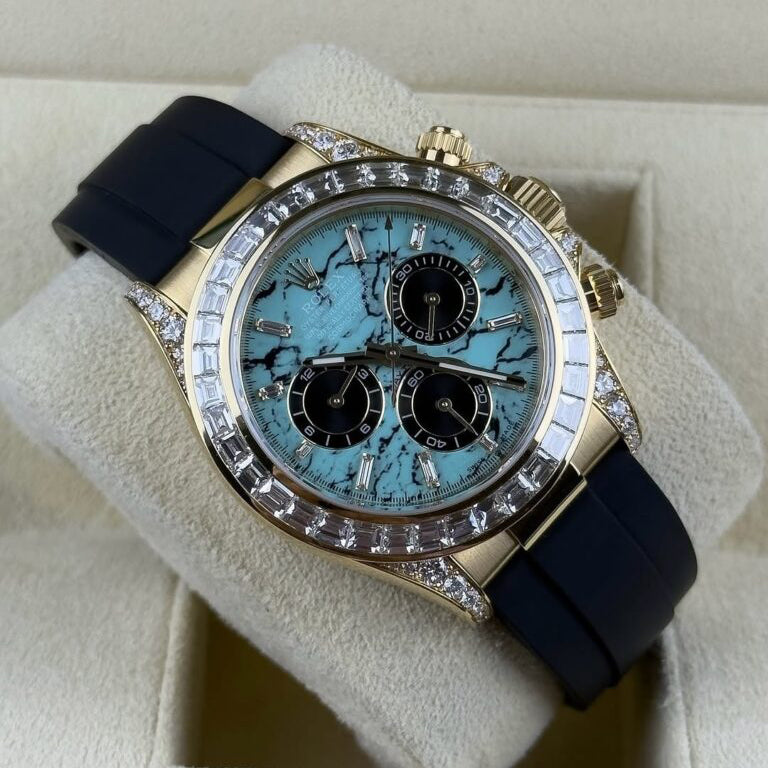 Daytona 126538TBR Yellow Gold Turquoise Stone Dial Diamond Bezel Oysterflex