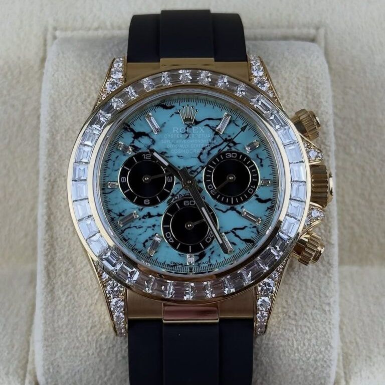 Daytona 126538TBR Yellow Gold Turquoise Stone Dial Diamond Bezel Oysterflex